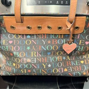 Vintage Dooney & Bourke Colorful Logo Tote with Rainbow Zip Top Closure